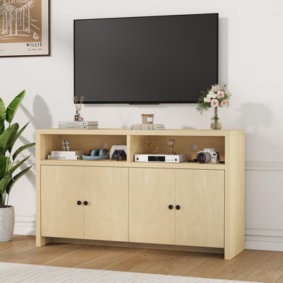Buffet 55,5 po avec 4 portes, tablettes réglables et rangement, armoire à café en bois pour la cuisine, la salle à manger, le vestibule et le salon