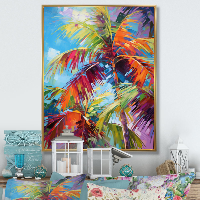 Millart Popart Palm Trees II - Palmiers et palmiers, reproduction d'art encadrée, H 20 po x l 12 po, Cadre photo unique, Doré