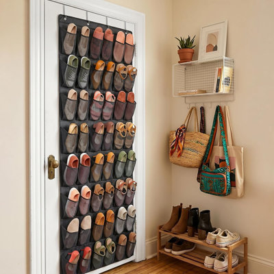 Rangement pour chaussures à 48 compartiments au-dessus de la porte, étagère à chaussures en maille à 6 colonnes pour espadrilles, talons et bottes, rangement compact derrière la porte pour l'entrée, la chambre à coucher, le dortoir et le collège, noir