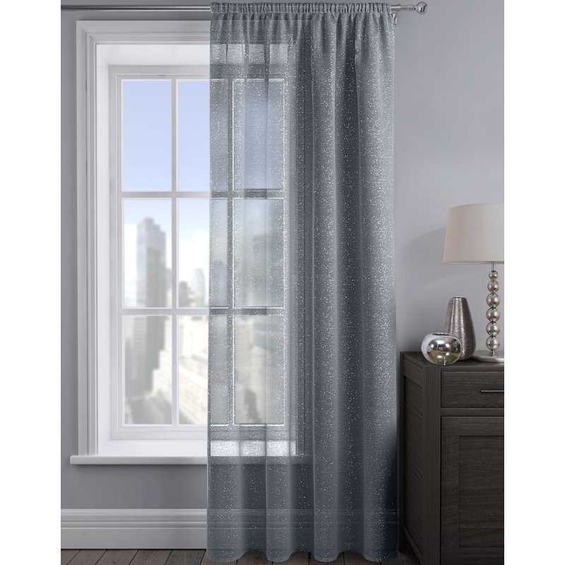 Pinchas Semi Sheer Curtain, 54cm Width x 54cm Drop, Charcoal