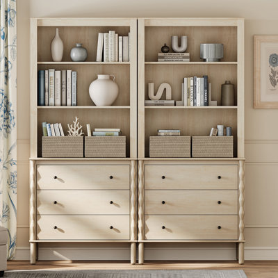 Bookcase With 6 Drawers And Open Book Shelfs, Natural