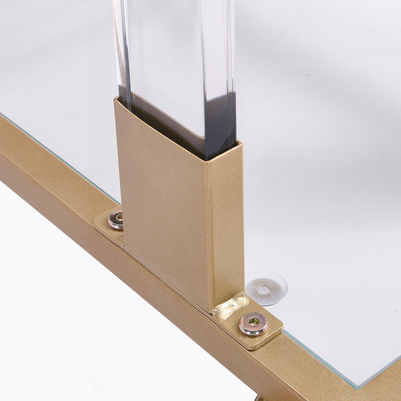 Acrylic Sofa Table, Glass Top C Shape Square Table with Metal Base