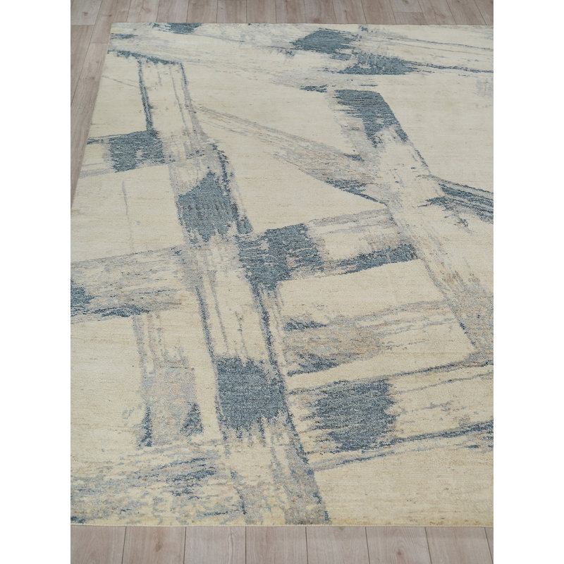 Moderno hand-knotted New Zealand Wool Blue/Taupe Area Rug, 10'X14'