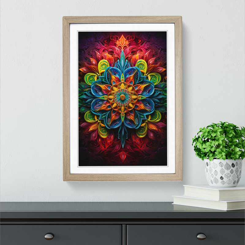 Mandala Neo-Plasticism No.2 - Single Picture Frame Print on Wood, 46cm H x 34cm W x 2cm D, Oak