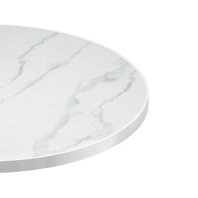 Table de salle à manger ronde moderne avec plateau en pierre Snow Mountain et pieds en titane, Blanc / Gris