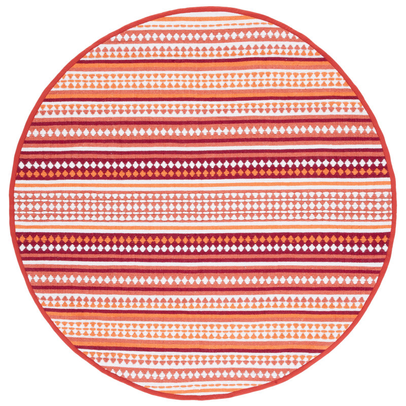 Adamsen Hand Woven Cotton Striped Rug, Round 6'