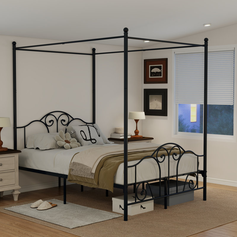 Canopy Metal Bed Frame, Black, Full