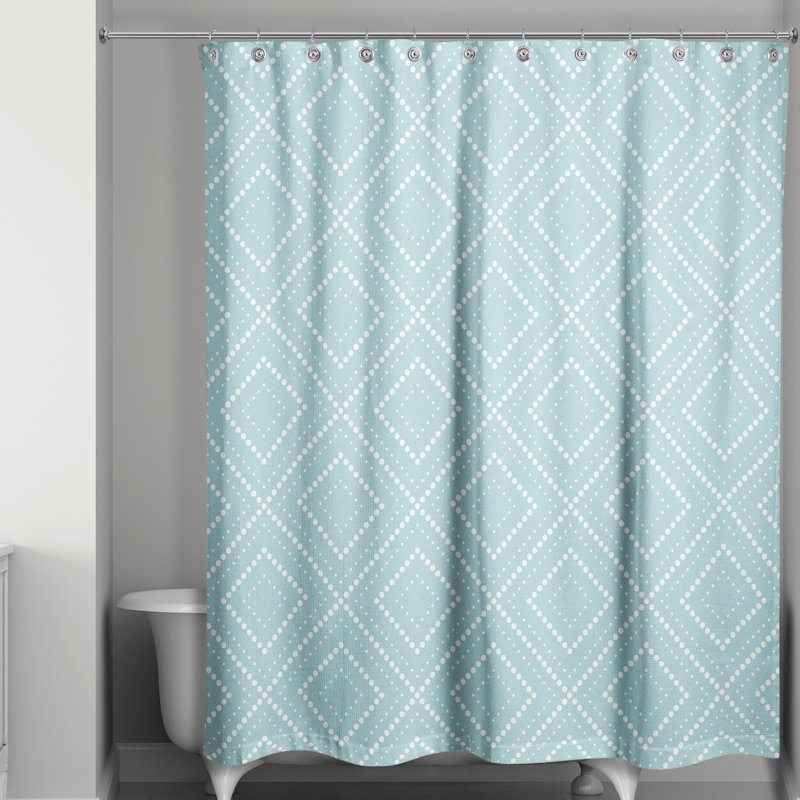 Rideau de douche simple à motif géométrique, Bleu sarcelle / blanc