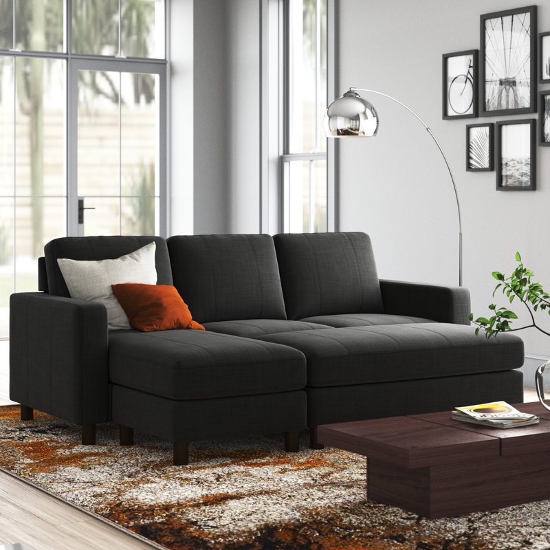 Barlett Upholstered L-Shaped Sectional with Ottoman Reversible, Gray Polyester