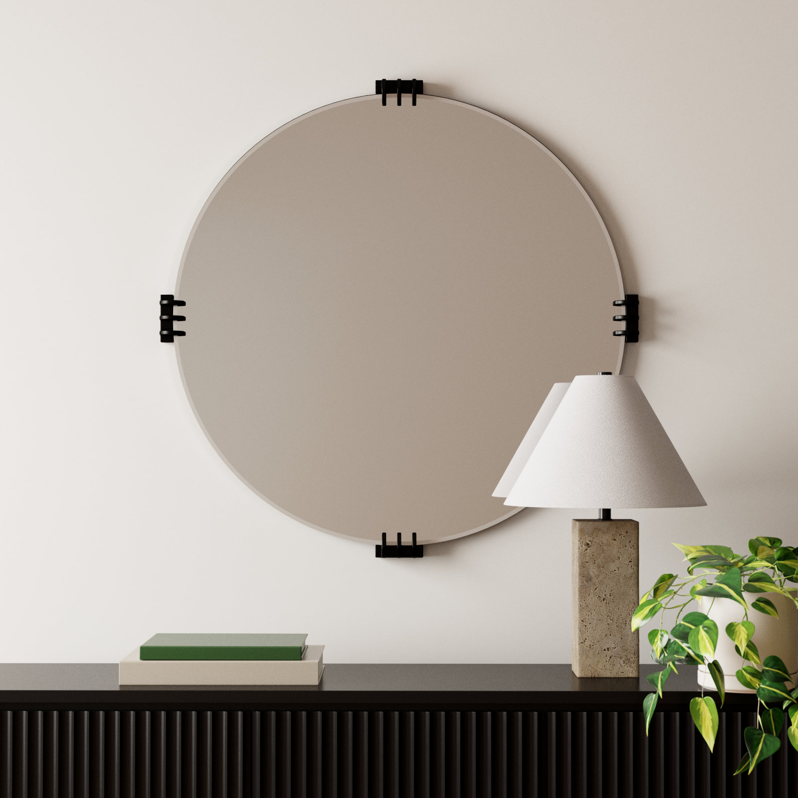 Donita Round Mirror, Black
