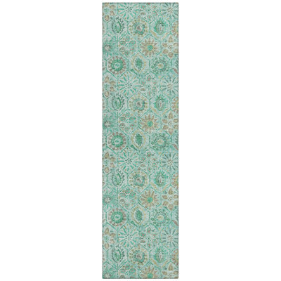 Machine Washable Indoor/Outdoor Xhevrie Aqua Rug