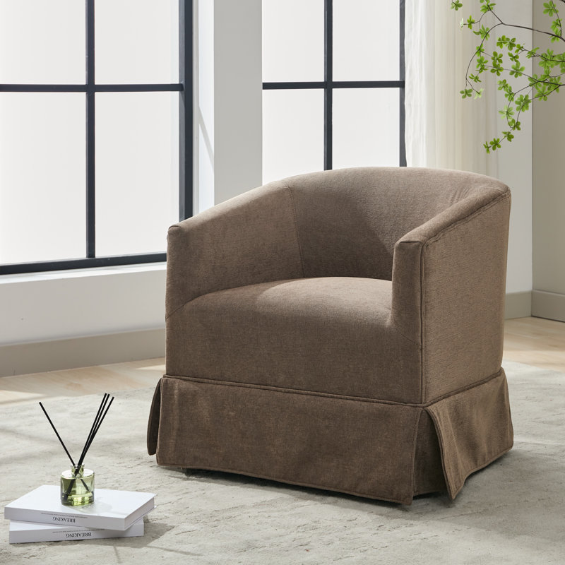 Upholstered Swivel Barrel Chair, Brown