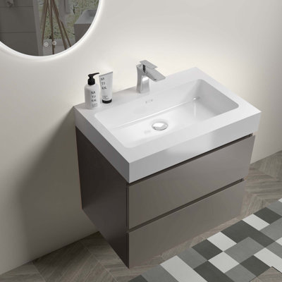 Contemporary Wall Mounted Bathroom Vanity With One-Piece Sink Basin Without Drain And Faucet