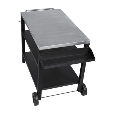 Chariot extérieur de 3 barbecues avec surface en acier inoxydable et tablette latérale, roulettes de table mobiles pour la cour arrière, rouille, articles de gril de rangement spacieux, manipulation facile en douceur, salle à manger multifonctionnelle