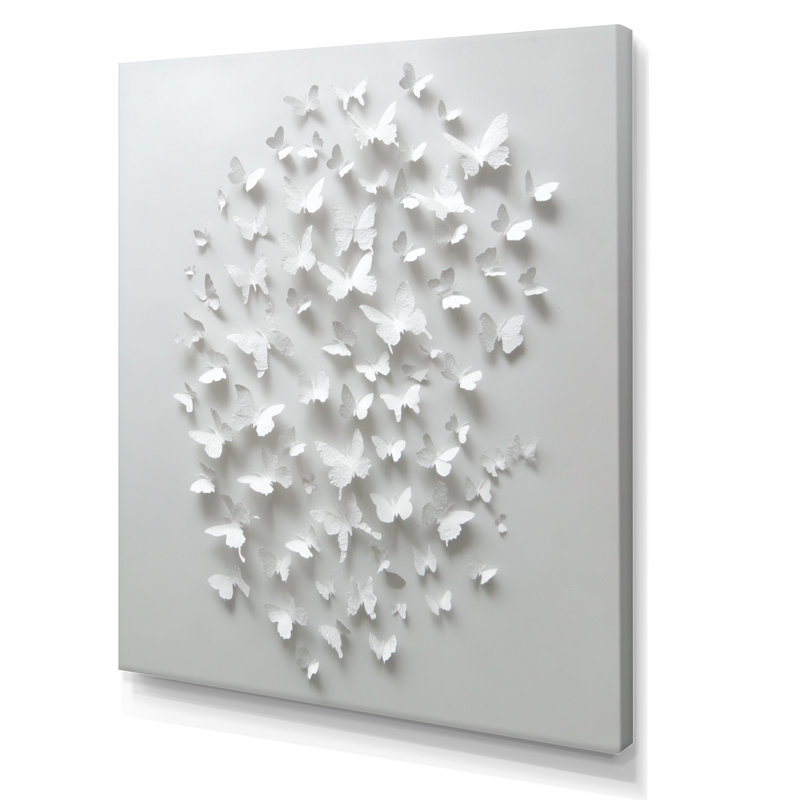 «Summer White Butterflies In The Sky - Abstract Collages», impression sur toile contemporaine blanche, H 32 po x l 24 po
