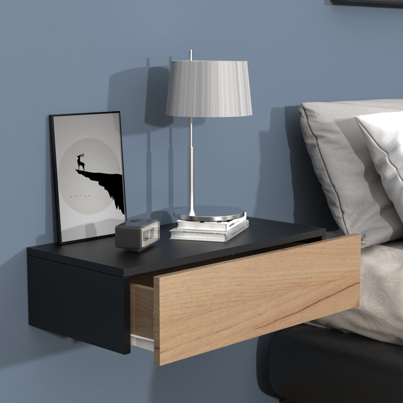 Satender Manufactured Wood Bedside Table, Black, 15cm H x 60cm W x 30cm D