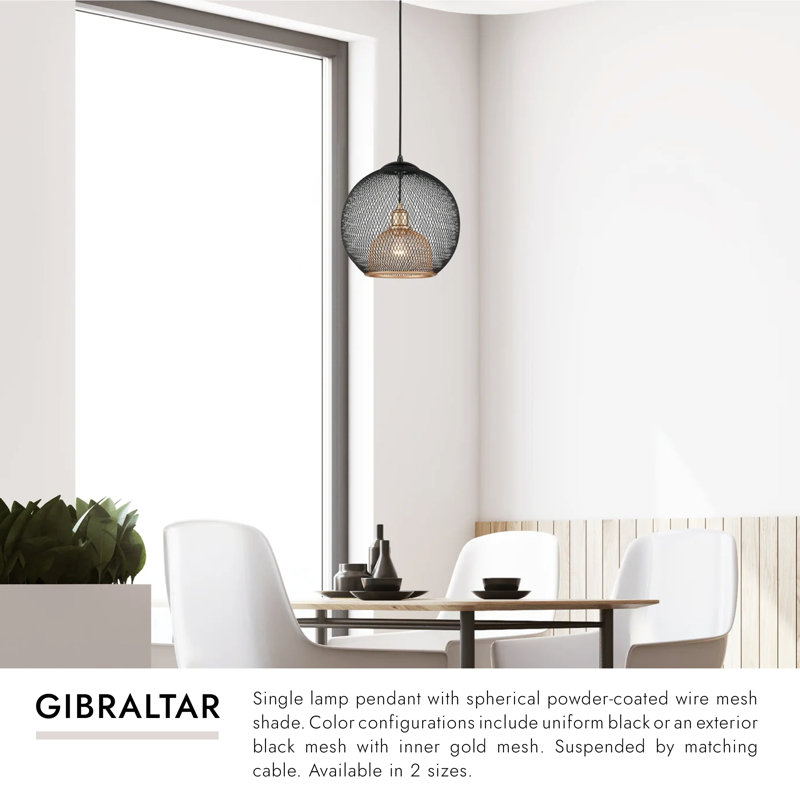 1 - Light Single Globe Pendant, Black, 11.5" H x 12" W x 12" D