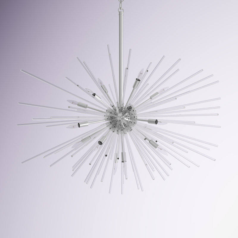 Lustre sphérique spoutnik 16 lumières Merrick, Chrome poli, 20" H x 40" W x 40" W