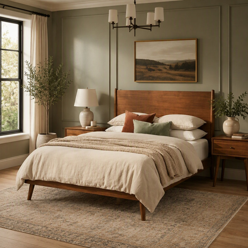 Lit plateforme en bois massif, Grand lit, Brun