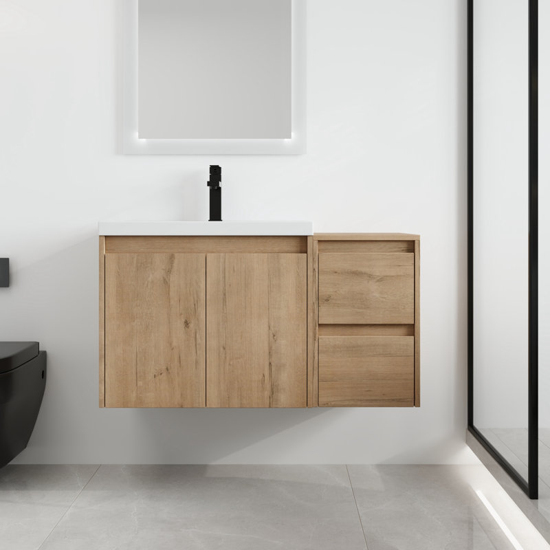 Meuble-lavabo flottant simple 36 po avec plateau en résine