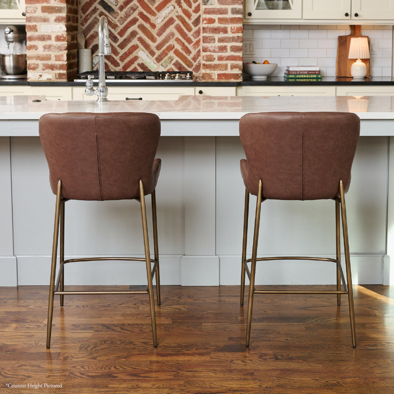 Maven Lane Naomi Stool Faux Leather, Cocoa Brown Seat/Antiqued Brass Frame, Bar Stool (30.9" Seat Height)