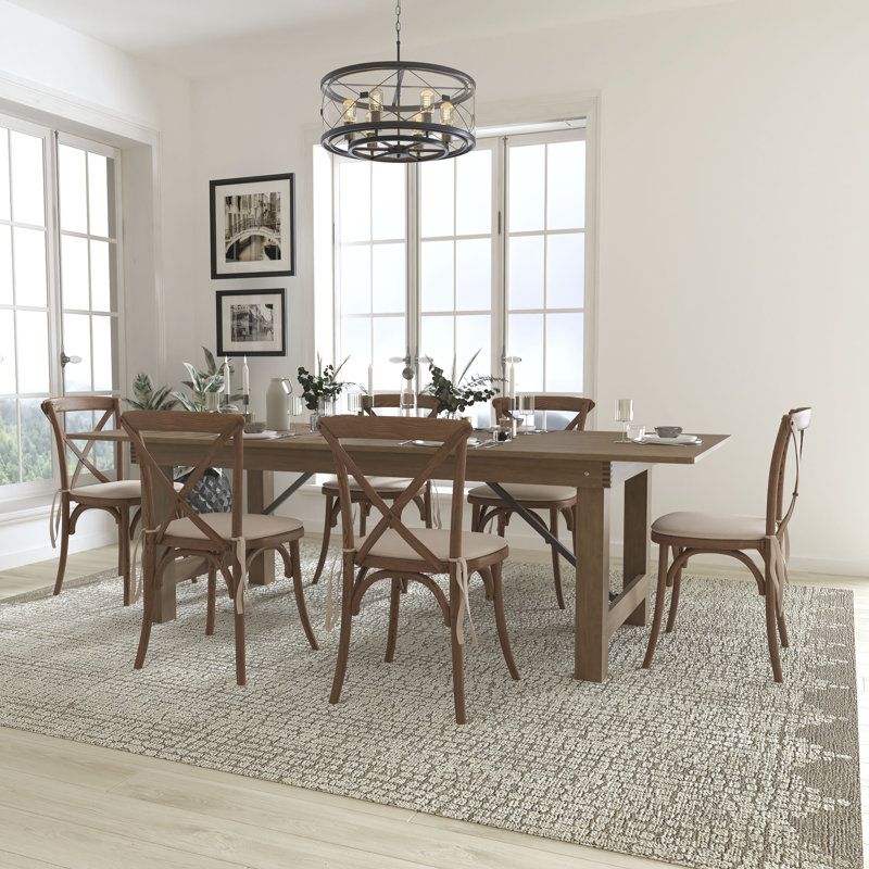 Ensemble de table de ferme pliante rustique Aylar avec chaises Ã  dossier croisÃ© et coussins, 9 pièces : table, 8 chaises