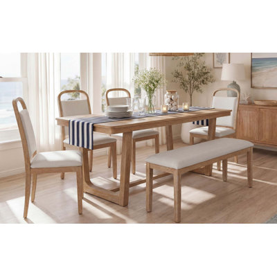 6-Piece Dining Table Set, Kitchen Table with 4 Upholstered Chairs & 1 Bench