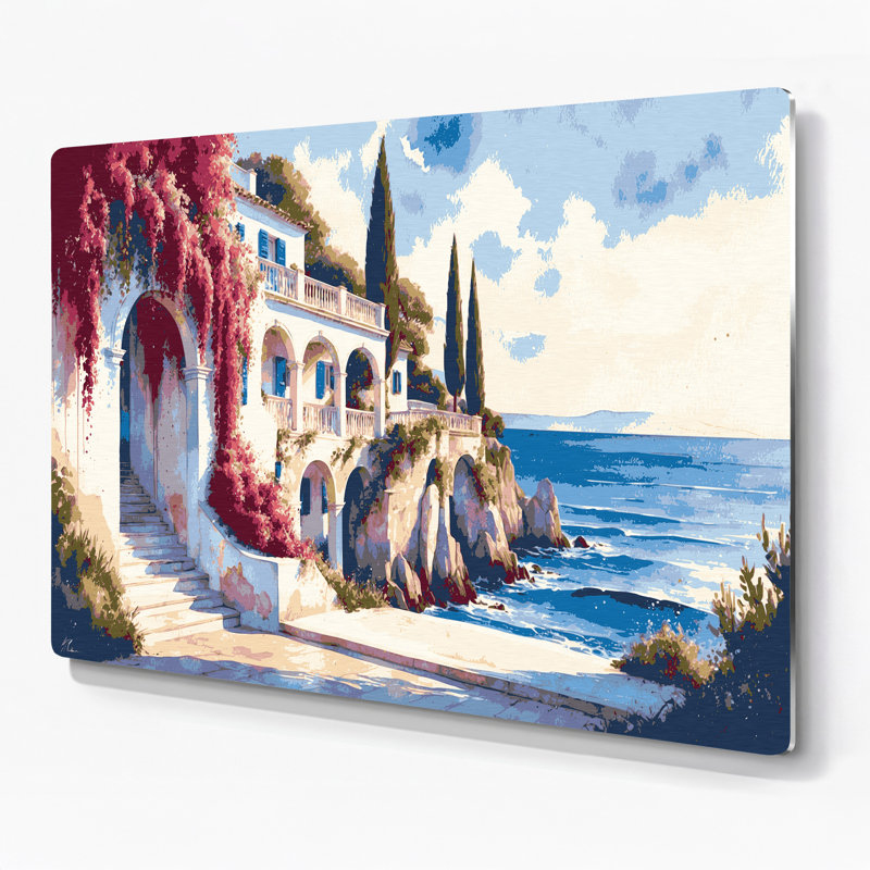 Art mural blanc en métal Coastal Maritime Villa