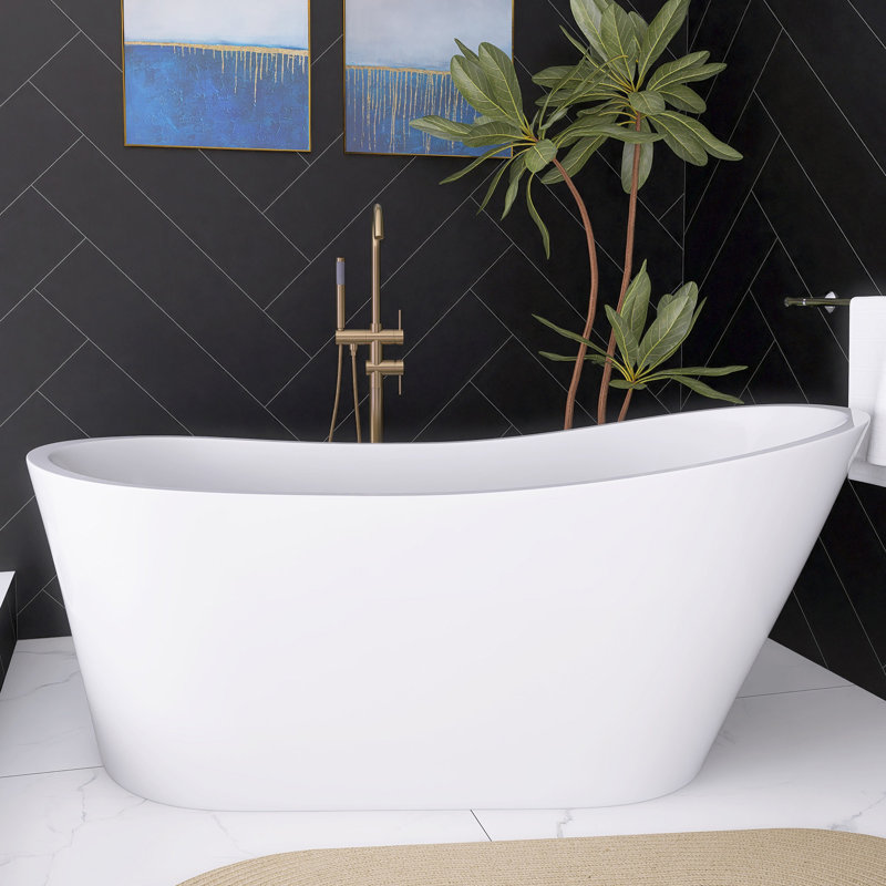 55 po X 28,7 po Baignoire de trempage autoportante en acrylique blanc brillant