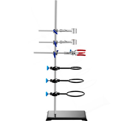 Lab Stand Support, Laboratory Retort Support Stand Set, Steel Lab Stand 23.6" Rod And 8.3" X 5.7" Cast Iron Base, Includes Flask Clamps, A Burette Clamp And Cross Clamps