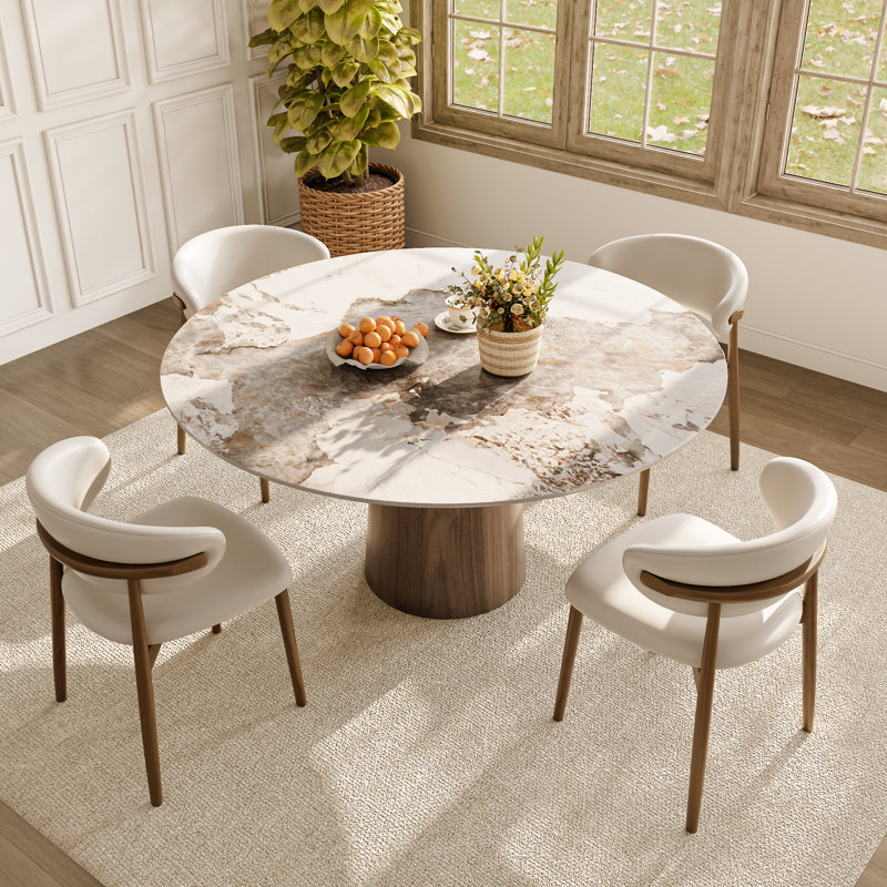 5 Piece Dining Set Kitchen Table And Chairs, 29.52" H x 47.24" L x 47.24" W, Glossy Pandora