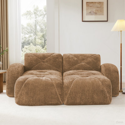 Canapé désossé en forme de U, tissu de velours doux, conception touffetée, éponge haute densité 32D, aucun assemblage requis, fond ergonomique, conception antidérapante, repose-pieds mobiles pour les chambres à coucher, chameau