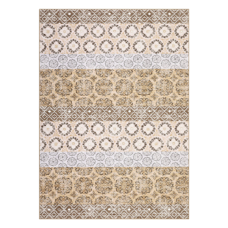 Machine Washable Living Room Rugs Large Neutral Rug with Rubber Backing Stain-Resistant Oriental Accent Carpet for Office Bedroom Dining Room