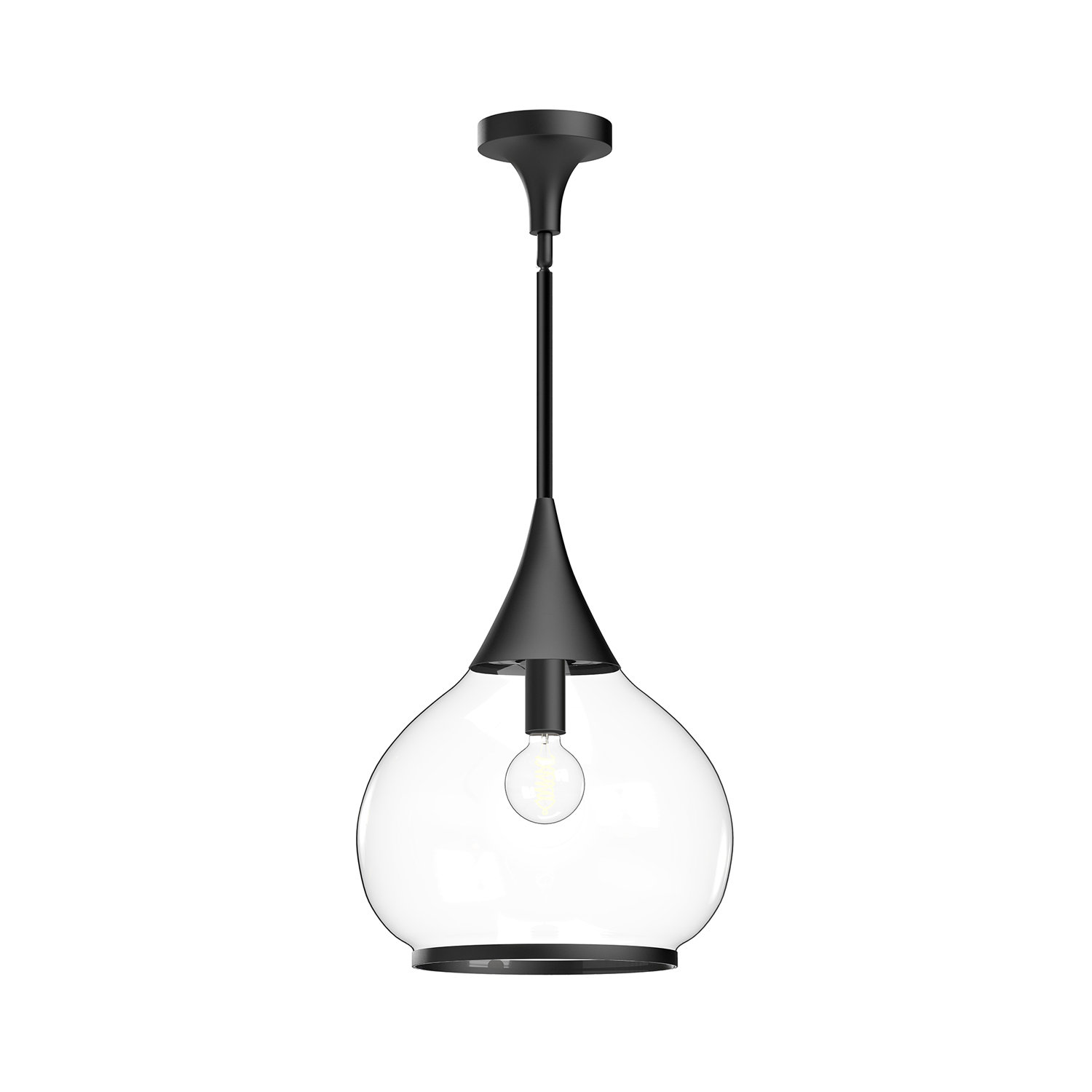 Hazel Single Light Glass Pendant, Clear, Matte Black, 68" H x 14" W x 14.13" D