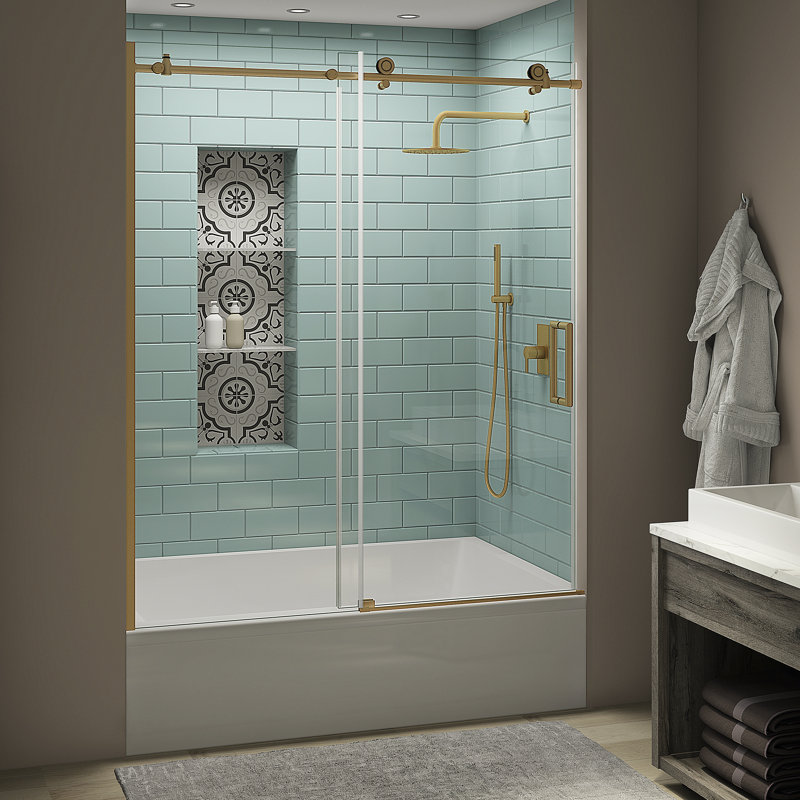 Coraline XL  56 W x 70 H Single Sliding Frameless Tub Door, Right Opening, Gold