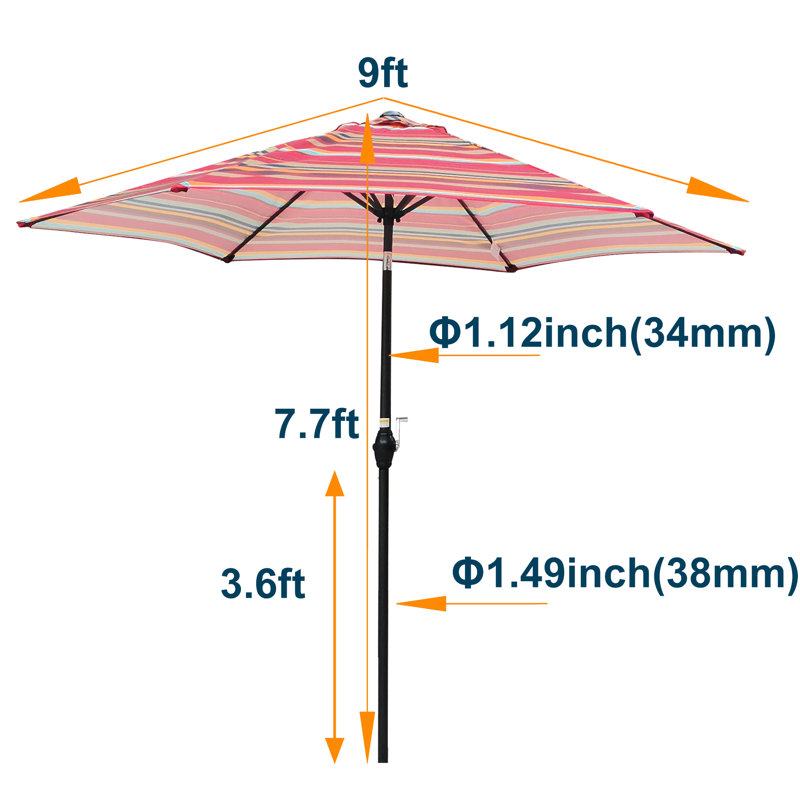 Parasol 9 pi à rayures rouges - Toile, parasol rayé à l'air frais, fabrication en acier stable