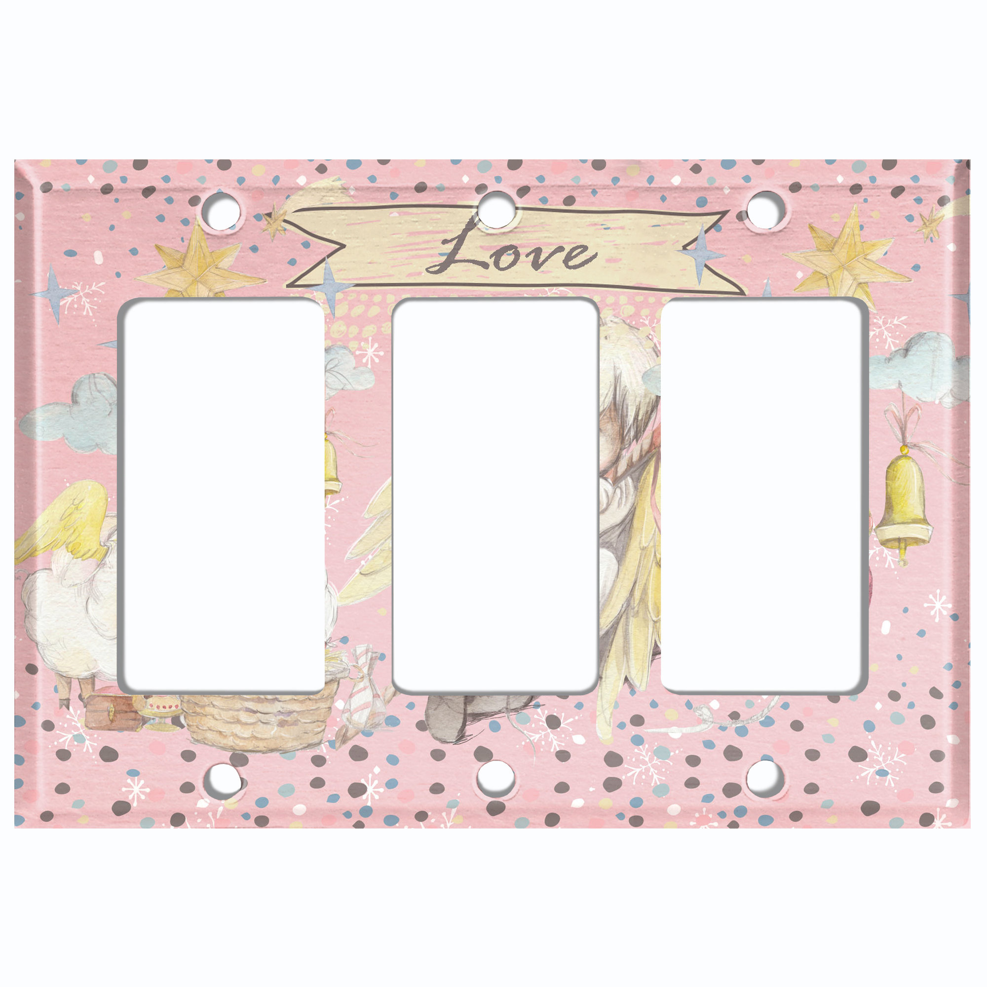 WorldAcc Angel Baby Love Pink Stars Sheep 3-Gang Rocker Wall Plate ...