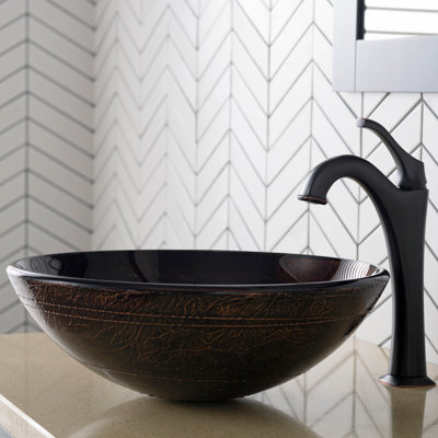 Glass Circular Vessel Bathroom Sink with Faucet