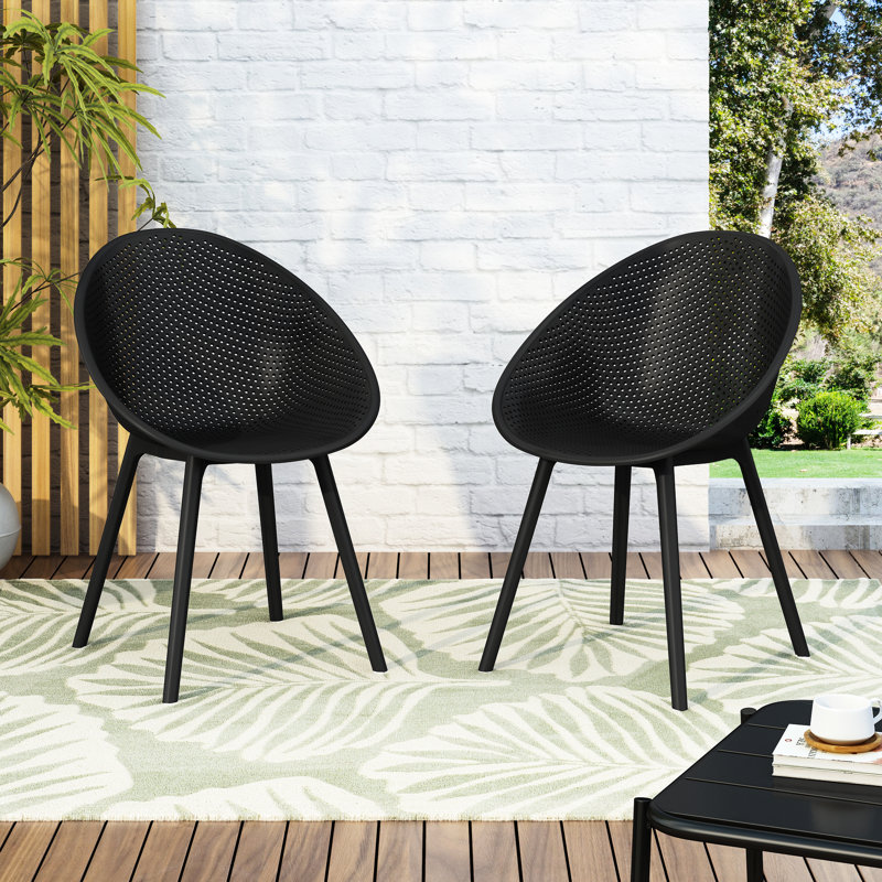 2 chaises de salle à manger - plastique noir pour arrière-cour 2 pièces, assise extérieure stable avec un style enchanteur