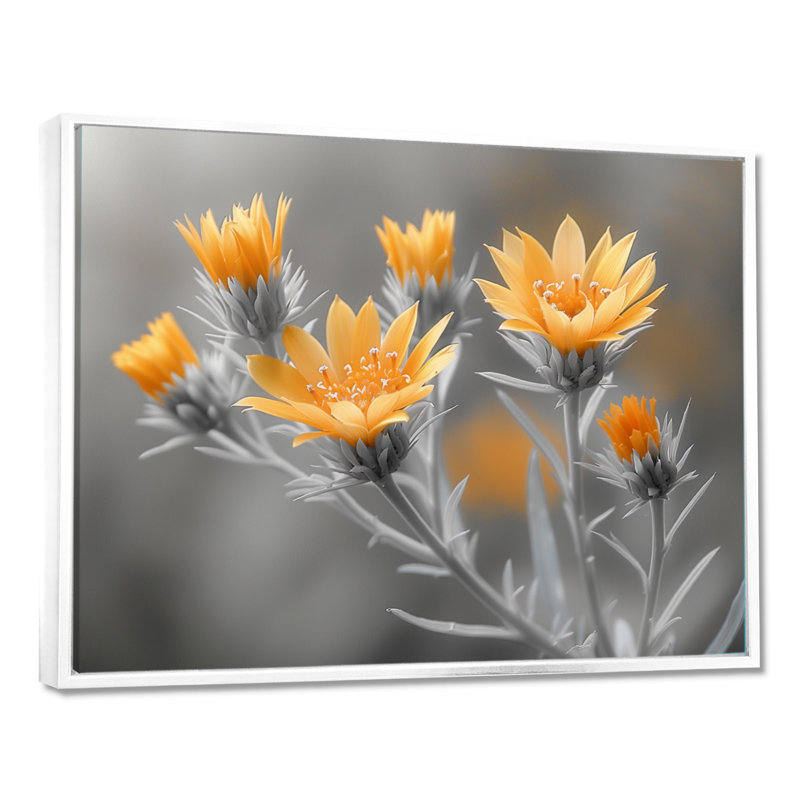 Monstre jaune gris Wonder Thistle - chardon, art mural, Toile encadrée flottée blanche, H 12 po x l 20 po x P 1 po