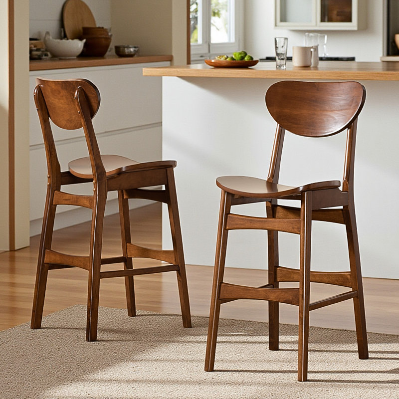 Kaitlyn Mid-Century Modern Bar Stool Set in Walnut Brown, 43.98'' H X 17.84'' W X 22.84'' D