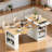 Kitchen Island With Extendable Dining Table, Double-sided Storage, 2 Drawers, Power Outlet And Side Open Shelves