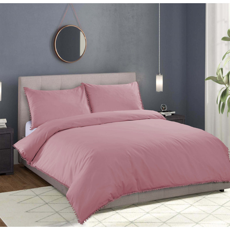 Clairville Solid Colour Duvet Cover Set with Pillowcases, Blush, Double - 2 Standard Pillowcases