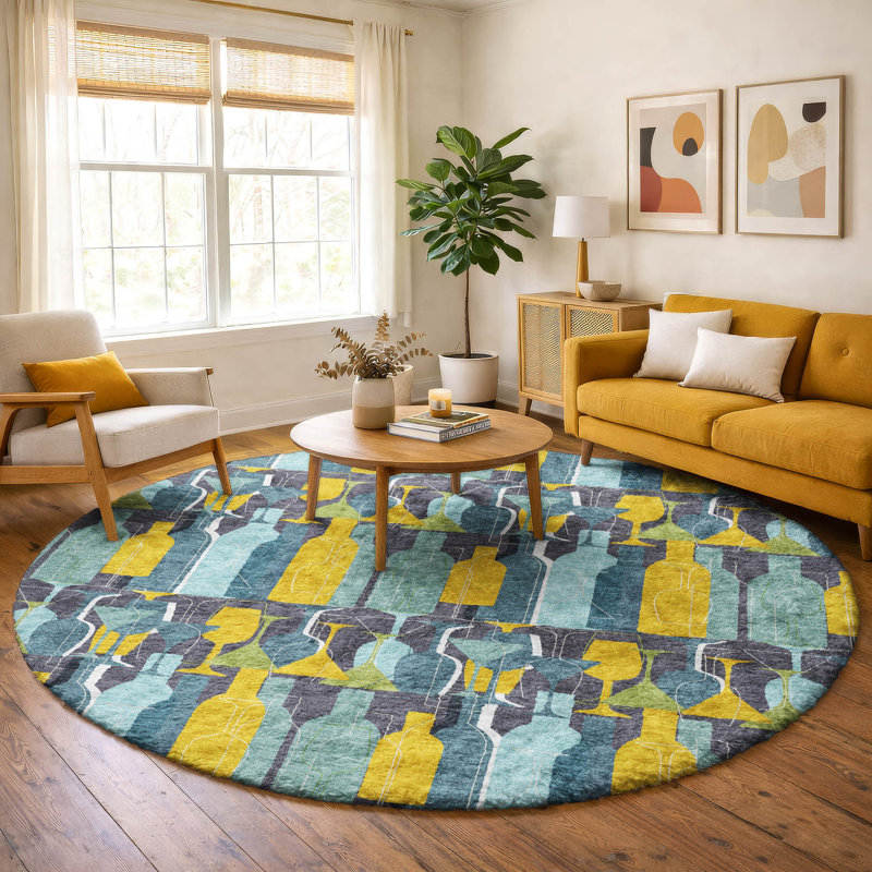 Premium Machine Washable Dream Shag ADS168 Martini and Wine Rug, 8' Round