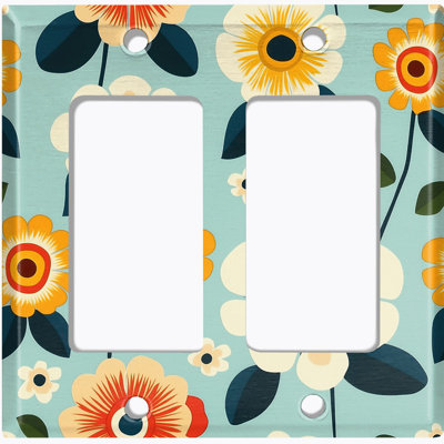 Metal Light Switch Plate Cover; 2 Gang GFI Rocker - Retro Floral Print