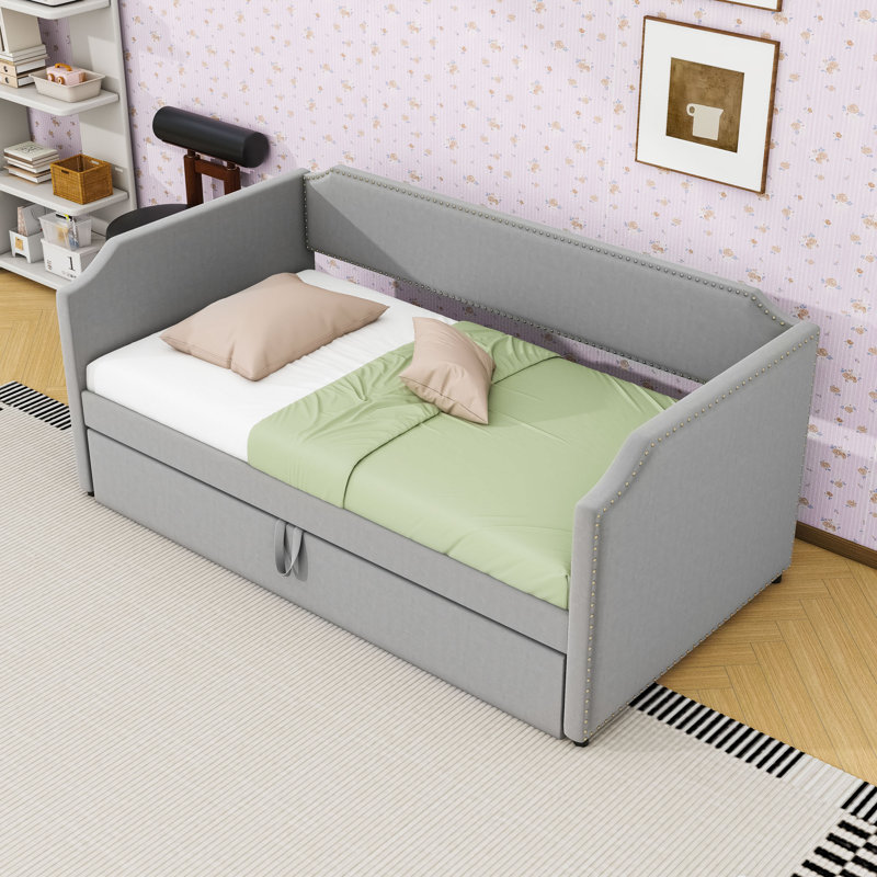 Upholstered Daybed with Trundle, Gray