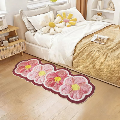 Tapis 19,68 x 55,12 po imitation cachemire, tapis fleur rose, tapis de décoration intérieure, tapis de salon, décoration intérieure