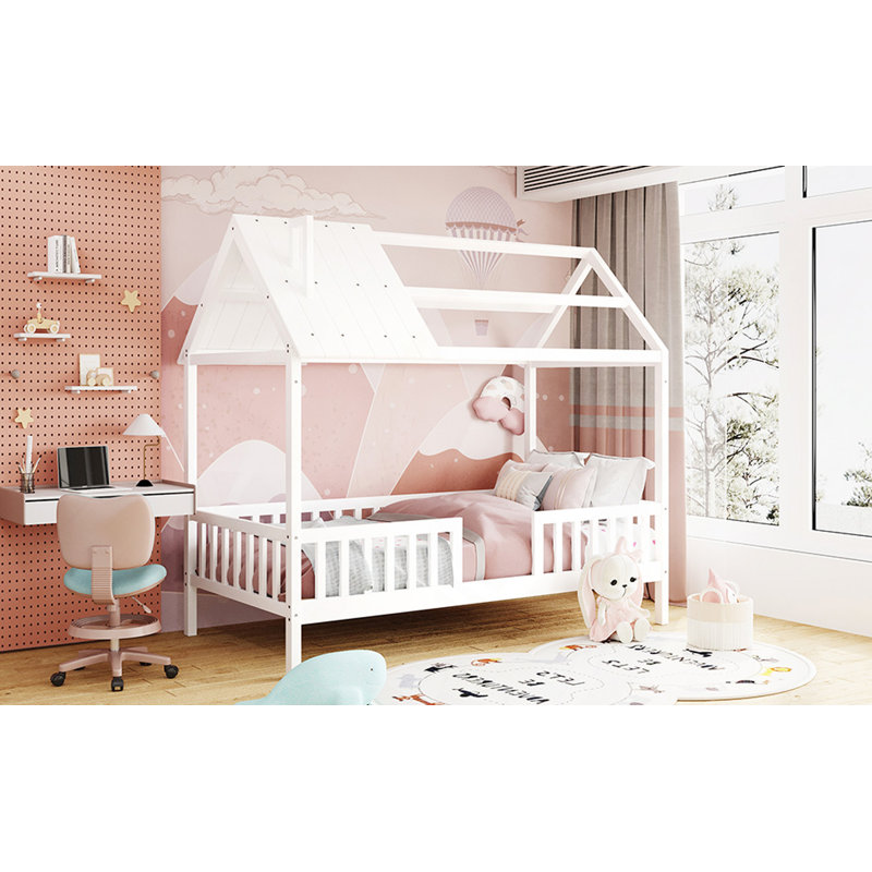 Lit en bois avec clôture, Blanc