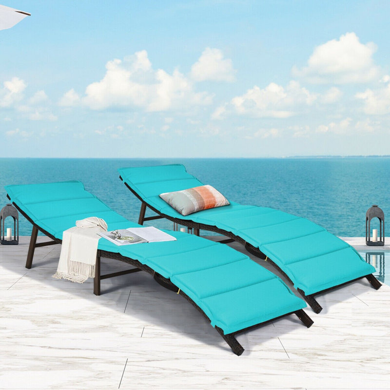 2 pièces chaise de patio pliante turquoise