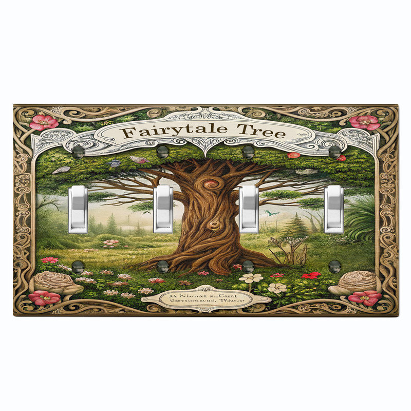 Couvercle de plaque d'interrupteur en métal; Bascule standard à 4 bandes US - forêt de contes de fées, # 4 Quad bascule